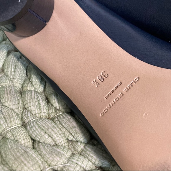 Club Monaco Aveena Navy Italian Leather Square Toe Round Heel Mules - Picture 11 of 12